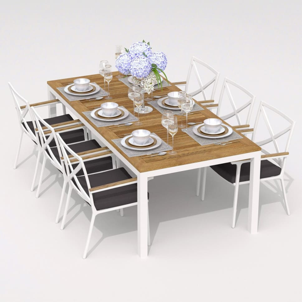 Обеденная группа Ideal Patio ТЕЛЛА  ФЕСТА  каркас белый, стол тик 200, ткань антрацит