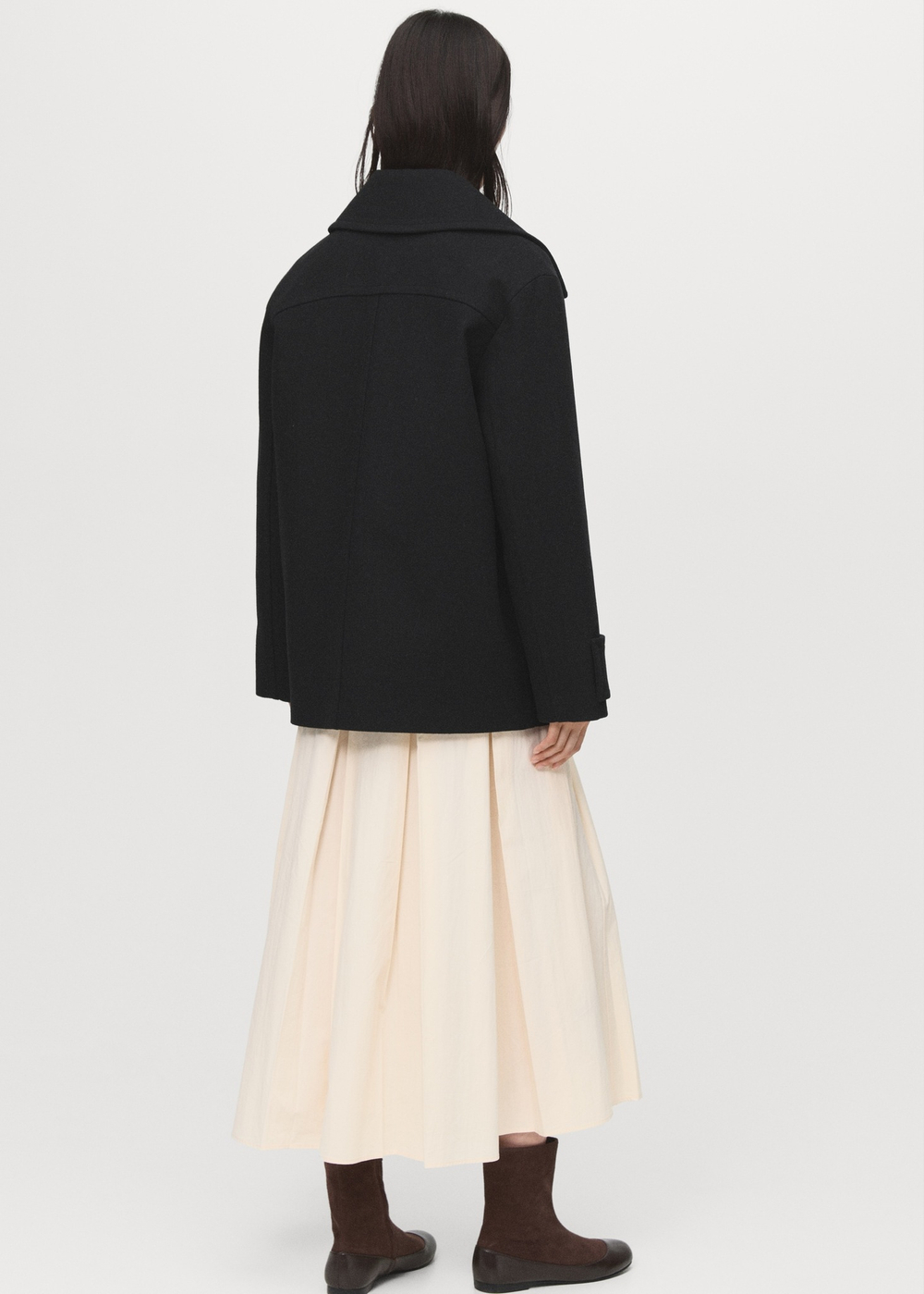 MANGO Двубортное пальто из смесовой шерсти, черный