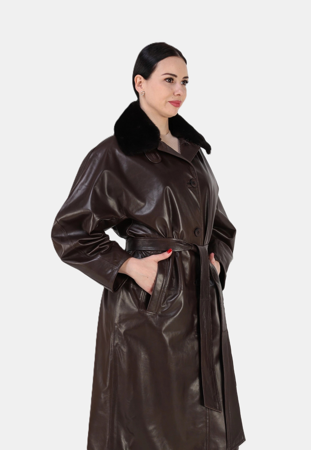 Кожаный плащ длинный, пальто длинное с мехом