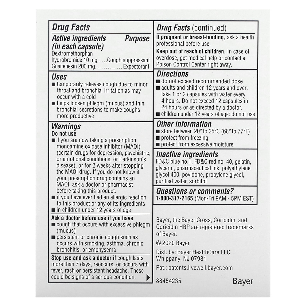 Coricidin HBP, Заложенность груди и кашель, 20 жидких гелей