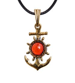 AM-1230 Подвеска «Якорь» (латунь, янтарь)