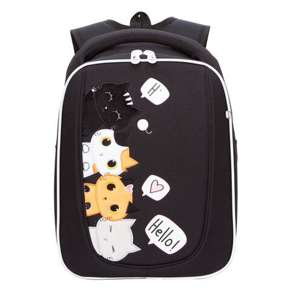 Ранец GRIZZLY анатомическая спинка, с брелоком, для девочек, "HELLO", 36х29х18 см, RAf-292-2/2