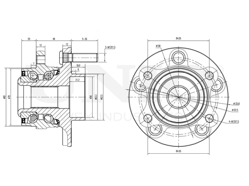 Ступица передняя (с ABS) UNIO HUB-20186