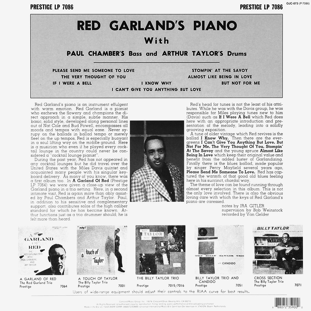 Red Garland With Paul Chambers And Art Taylor / Red Garland's Piano (LP)