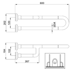 Поручень полукруглый Nofer неподвижный с тремя точками опоры 600 мм алюминий покрытый нейлоном схема