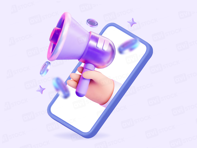 3D мегафон с телефоном и голографическими монетами