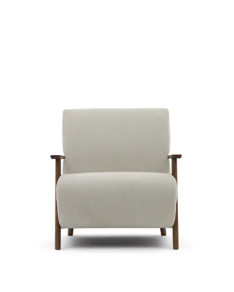 Кресло Meghan из жемчужного шенилла и массива ясеня с отделкой под орех