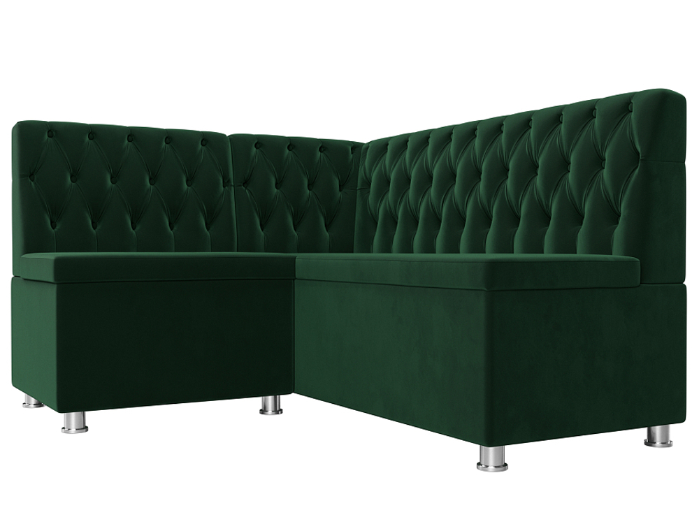 Диван кухонный угловой Мирта левый угол, Зеленый, Велюр, 107589L