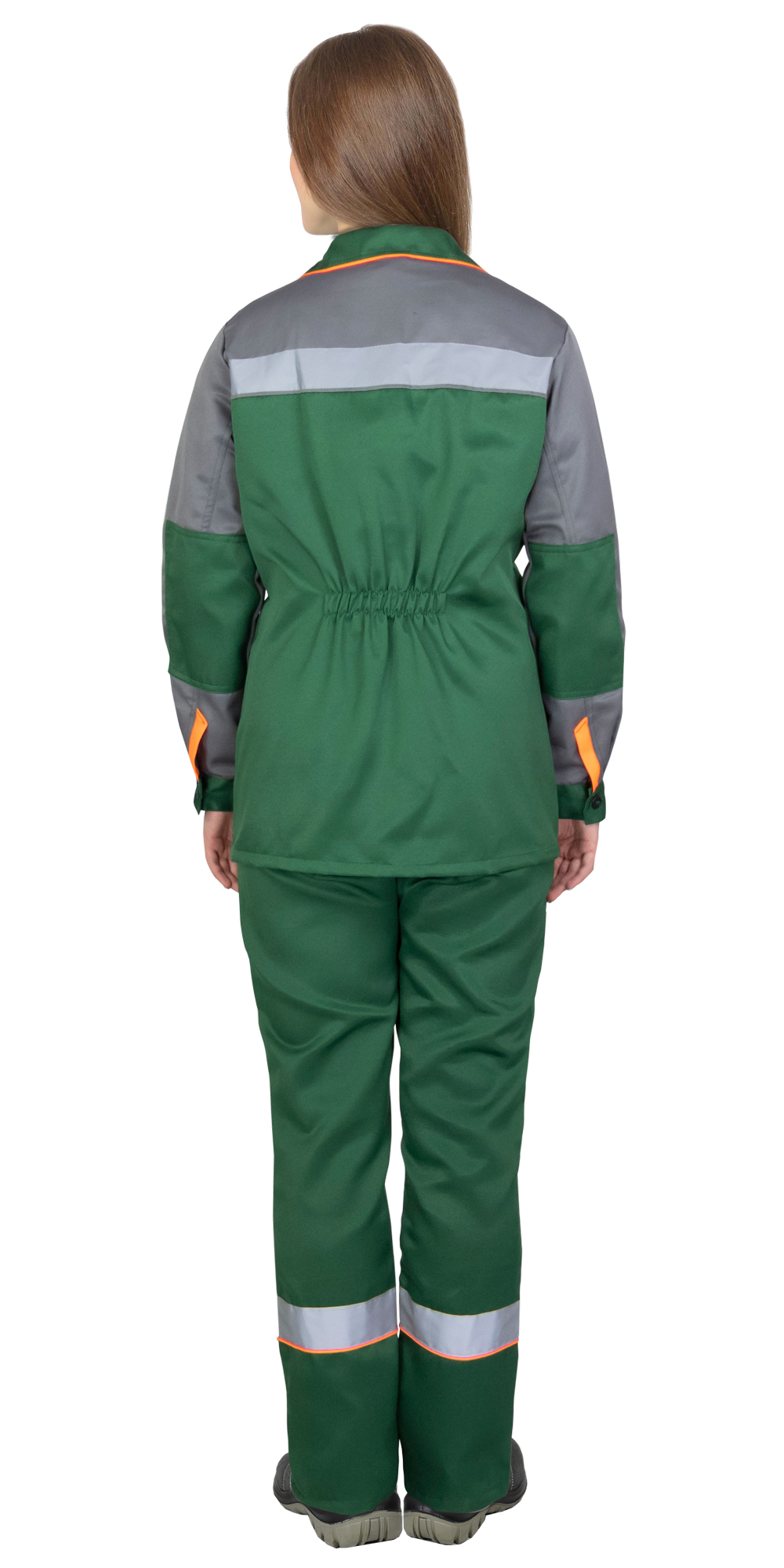 Костюм СИРИУС-УДАРНИЦА женский, куртка, п/к, зеленый со средне-серым с оранжевой отделкой и СОП