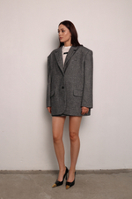 Пальто пиджак серое в елочку