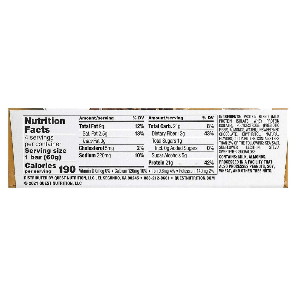 Quest Nutrition, Протеиновый батончик, тесто с шоколадной крошкой, 4 батончика, 60 г (2,12 унции)
