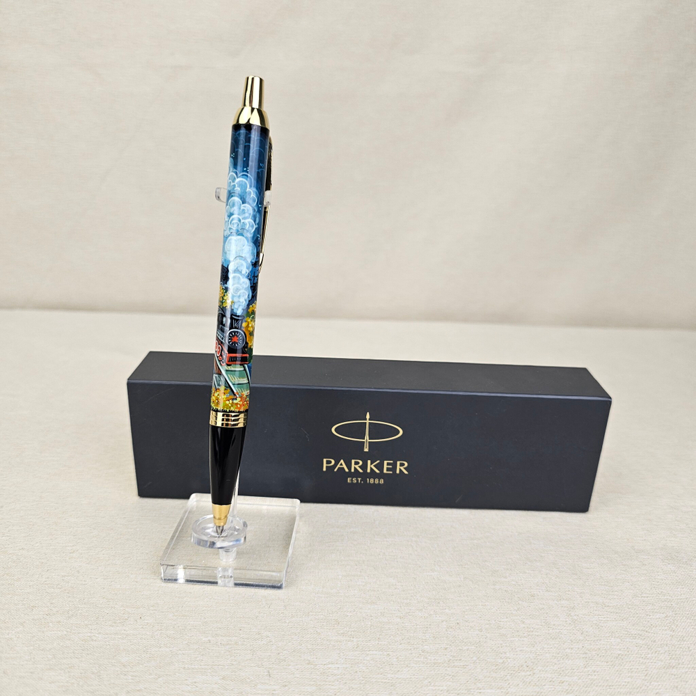 Ручка "Паровоз. Подарок железнодорожнику" с ручной росписью Палех