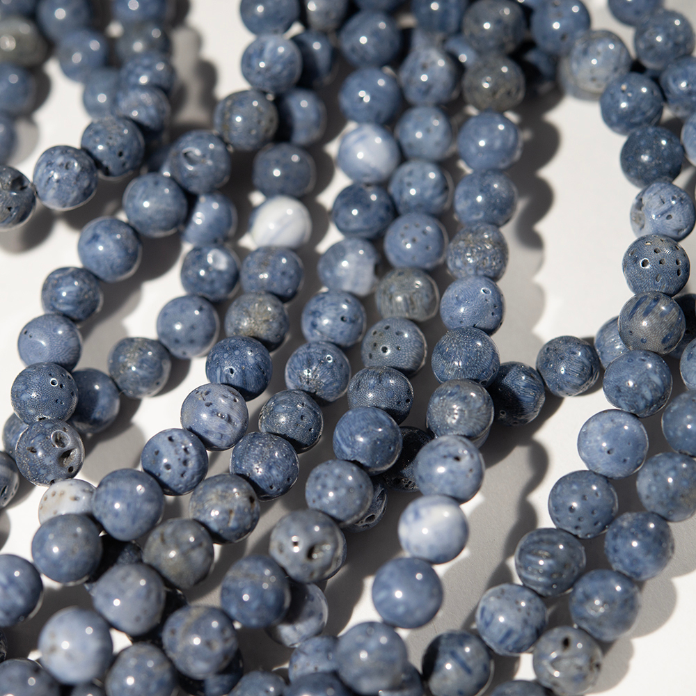 Голубой коралл Акори натуральный, бусины в форме шара 8,5мм