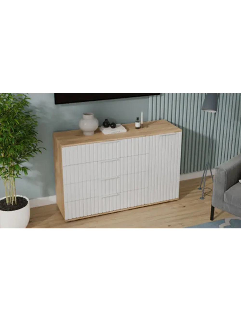 Комод для одежды Дуб Крафт золотой 4 ящика 129х41х84 см