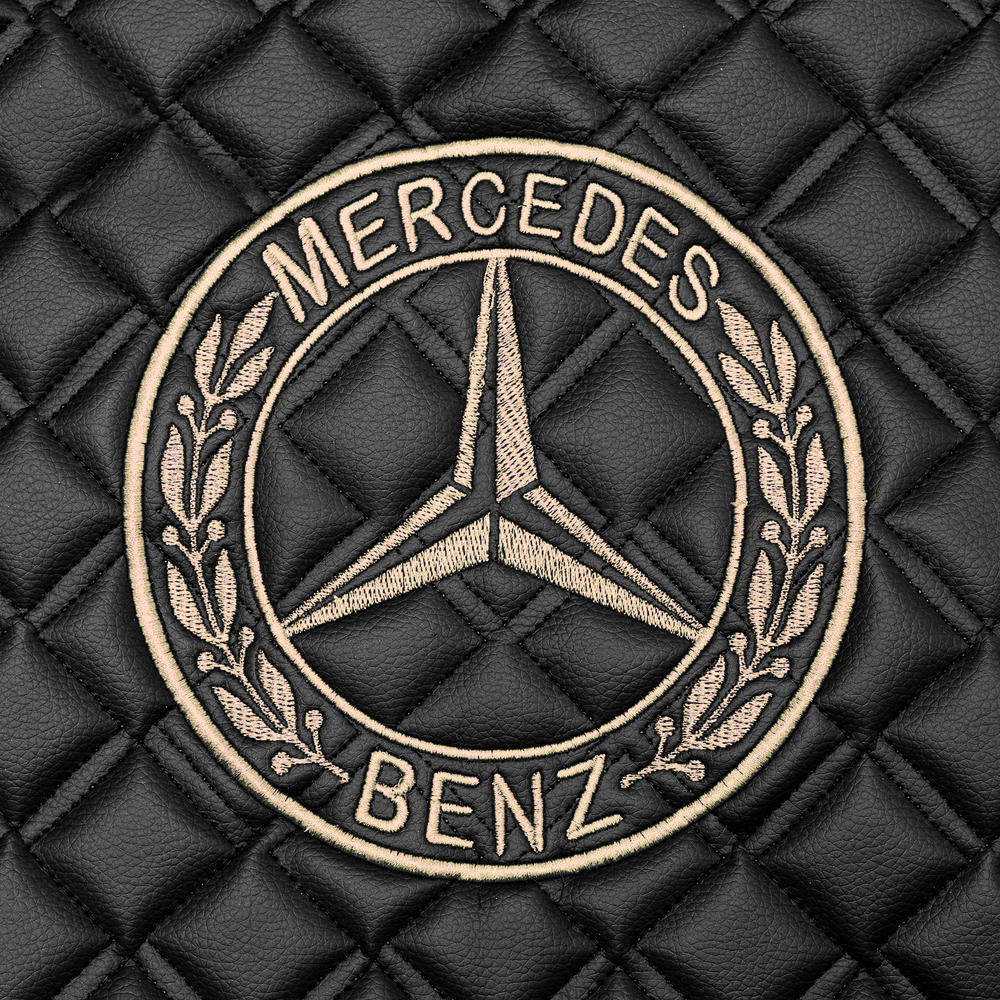 Ковры MERCEDES Actros 2020г ровный пол (экокожа, черный, бежевый кант, бежевая вышивка)