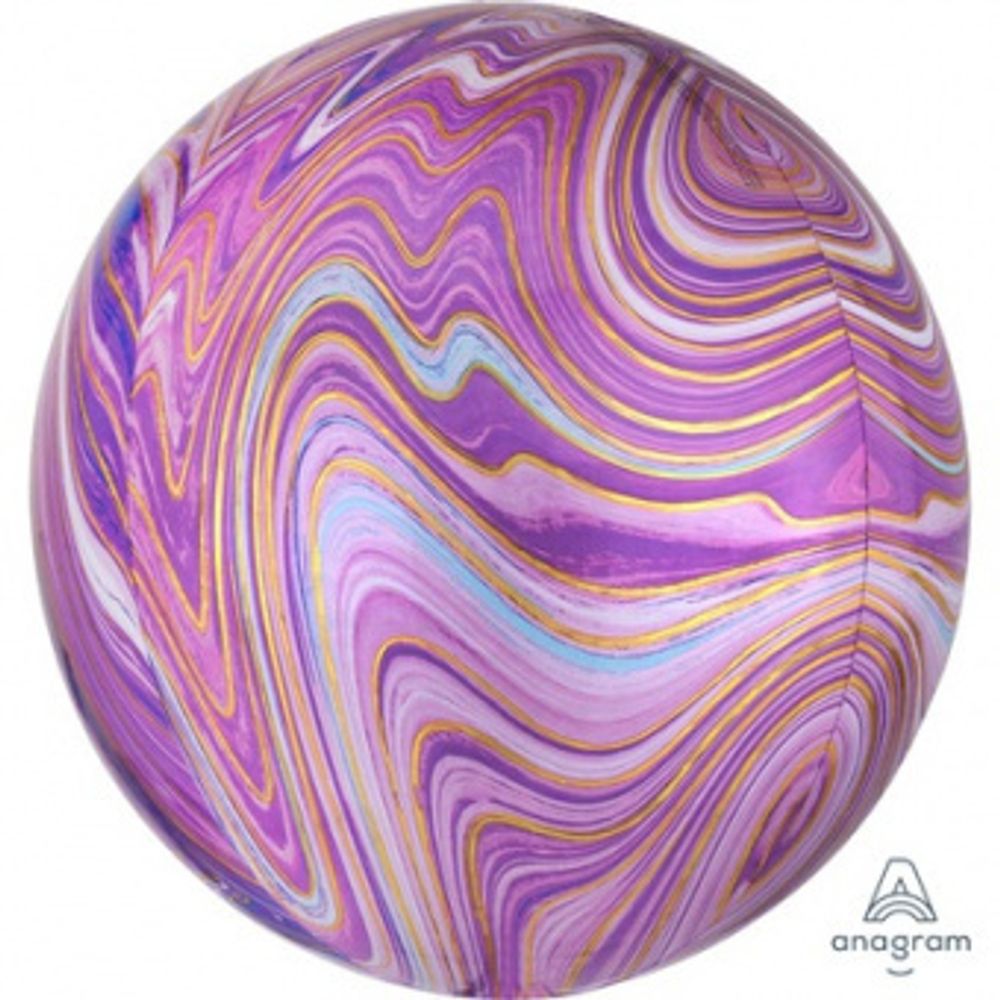 Шар 3D сфера, фольга, 15"/38 см, мрамор фиолетовый (AN)