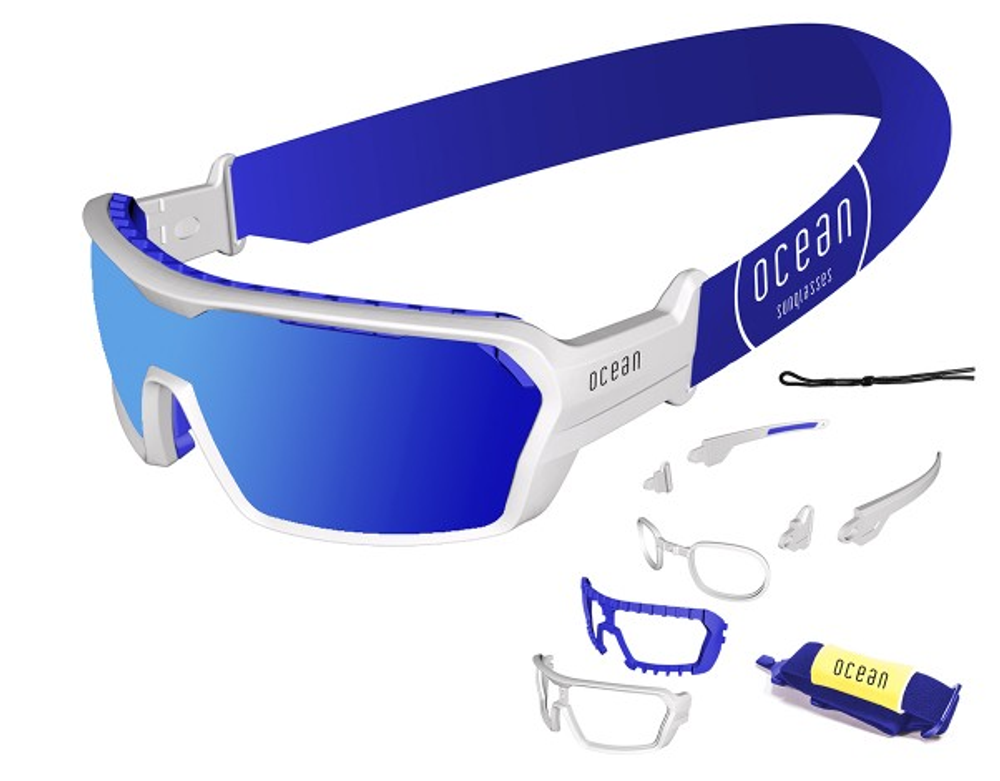 очки для экстремальных видов спорта Chameleon Белые Матовые Зеркально-синие линзы. Вид сбоку