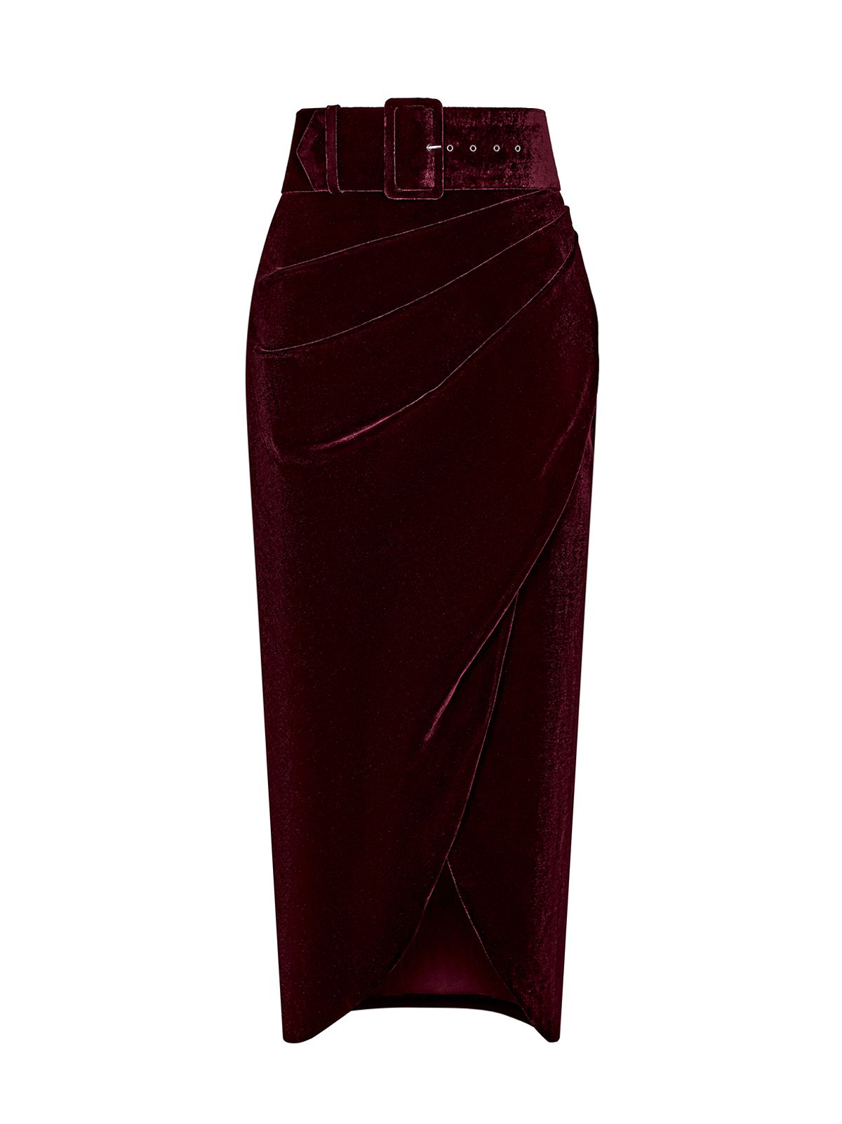Юбка миди драпированная из бархата с ремнем