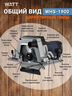 Циркулярная пила WATT WHS-1900 (переворотная)