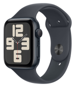 Часы Apple Watch SE, 44 мм, алюминий цвета «тёмная ночь», ремешок Sport Band цвета «тёмная ночь» (2024)