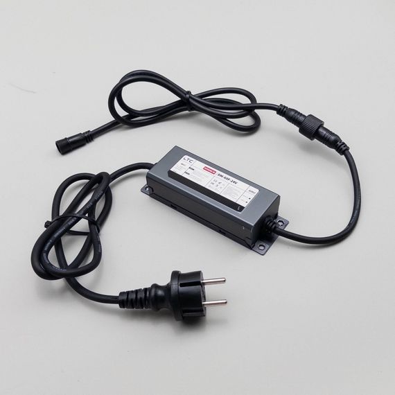 Блок питания электронный 60W. для нитей 24В., до 1000 LED, провод черный Каучук, IP65, LTC (DM-60F-24V)