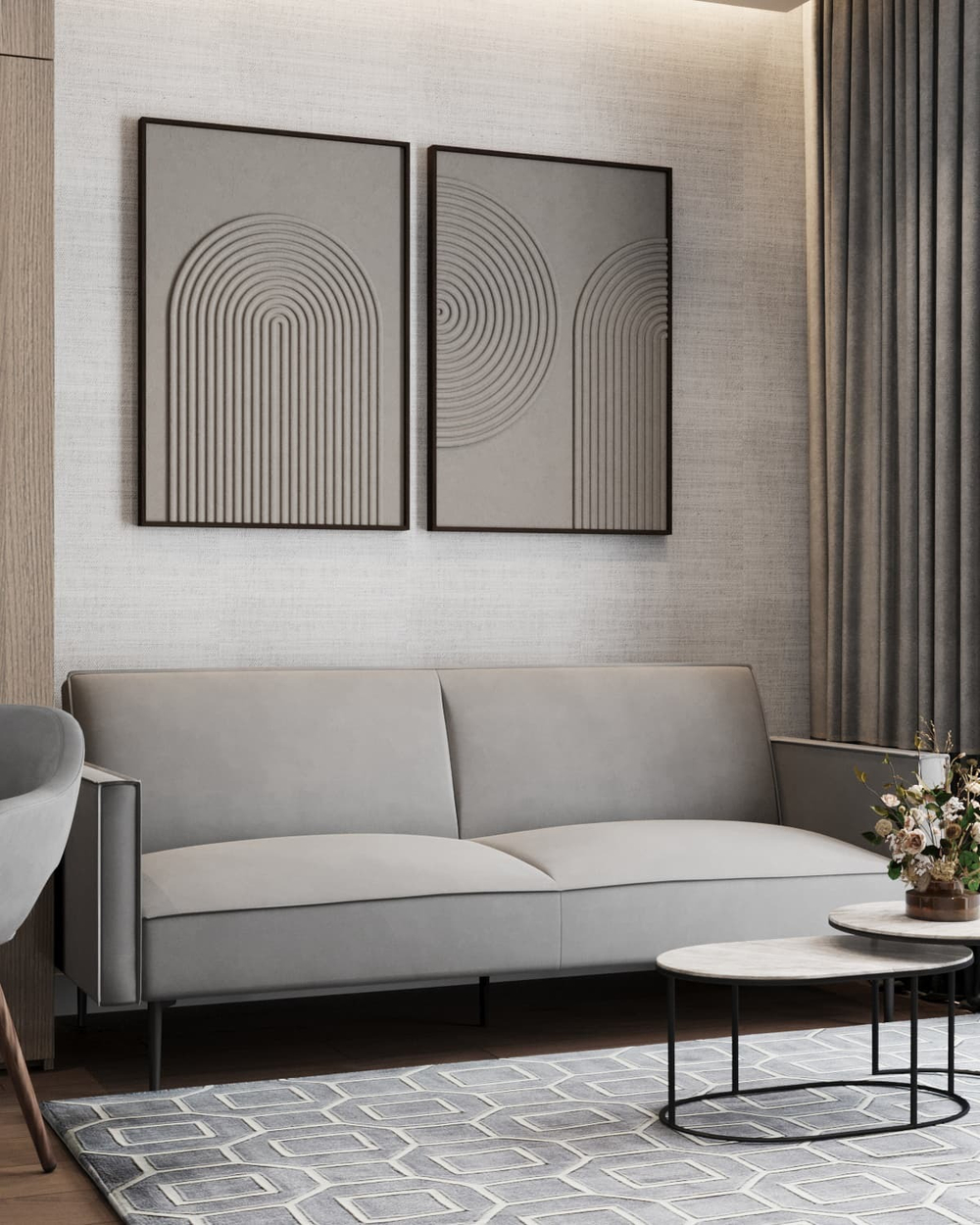 Диван прямой Кассель велюр серый