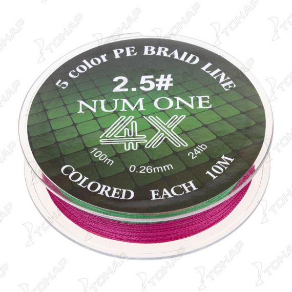 Шнур NUM ONE PE4X-100M 2.5#/0,260 mm Multi Colour Ryobi
