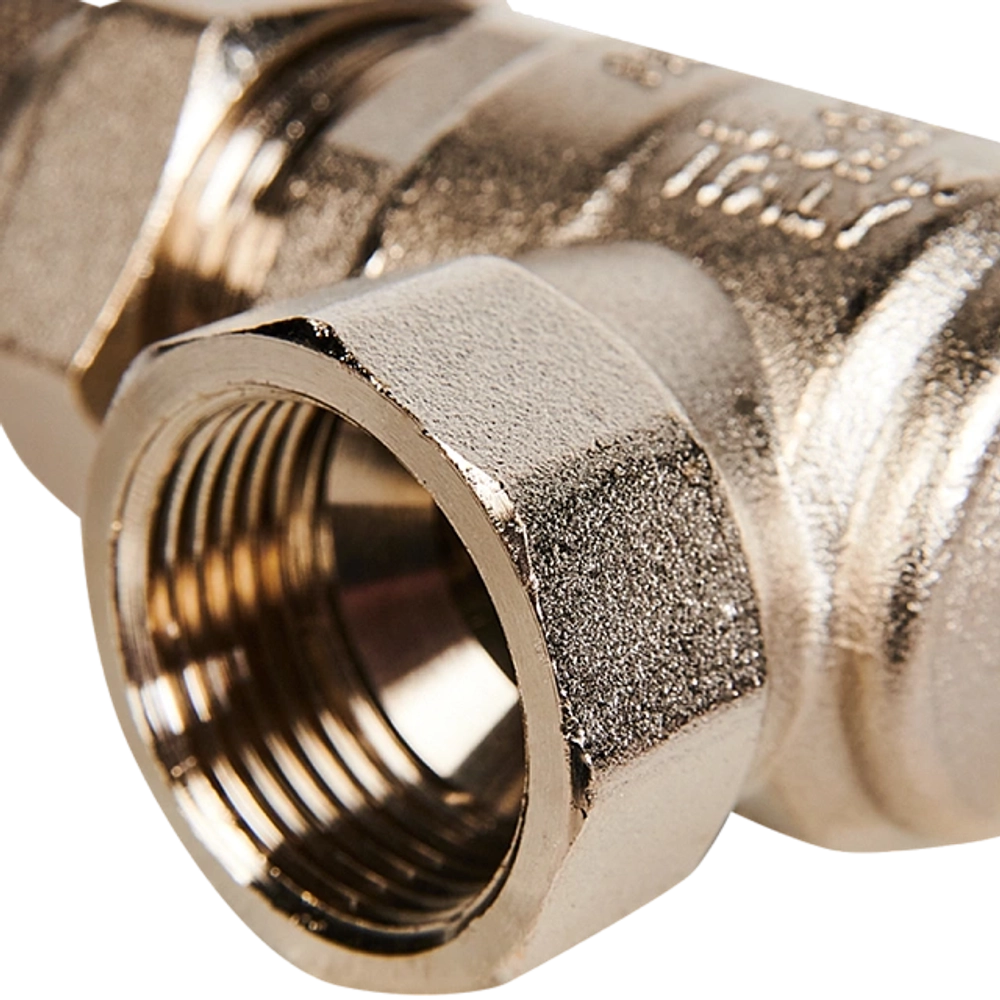 Кран шаровой полнопроходной угловой STOUT - 3/4" (ВР/НР-американка PN50, Tmax 150°C, ручка-бабочка)