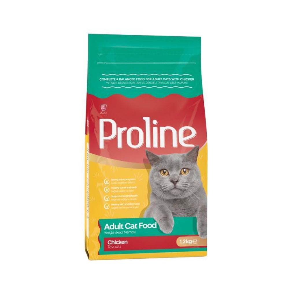 Сухой корм PROLINE с курицей для взрослых кошек, 1,2 кг 02.2025