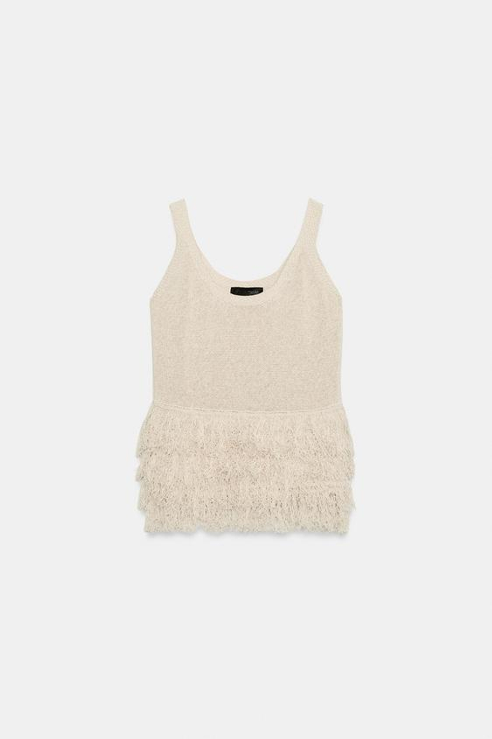 ZARA ТРИКОТАЖНЫЙ ТОП С БАХРОМОЙ, ЭКРЮ