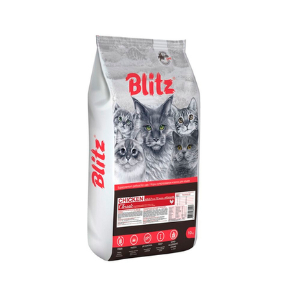 Сухой корм для взрослых кошек всех пород Курица Blitz Classic 10 кг