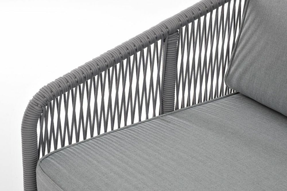 "Канны" диван модульный плетеный из роупа, каркас алюминий белый, роуп светло-серый круглый, ткань светло-серая