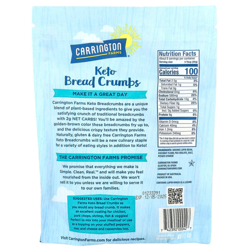 Carrington Farms, Keto Bread Crumbs, без добавок, 198 г (7 унций)