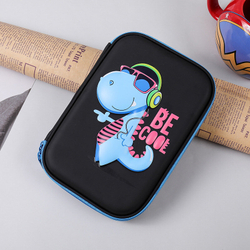 Пенал школьный с динозавром в школу для девочек мальчиков с 3д рисунком на молнии,  черный