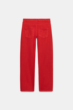 ZARA ДЖИНСЫ ПРЯМОГО КРОЯ СО СРЕДНЕЙ ПОСАДКОЙ — ZW COLLECTION, КРАСНЫЙ