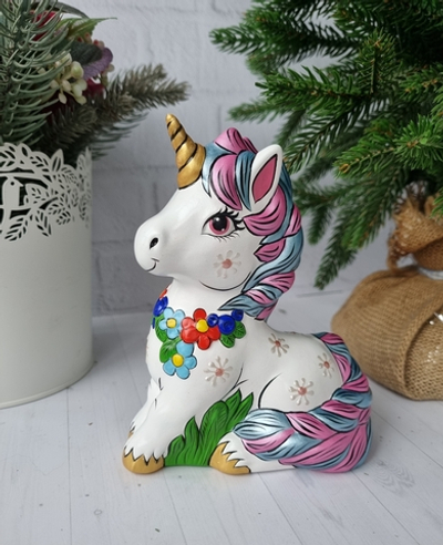 Единорог Радужный фарфоровая игрушка под ёлку
