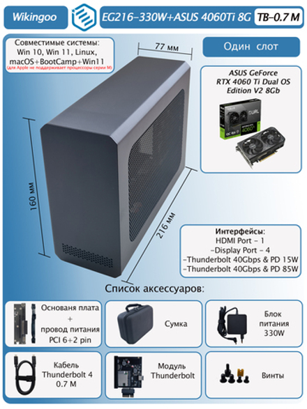 Внешняя видеокарта EGPu Wikingoo EG216 - 330W + ASUS GeForce RTX 4060 Ti 8Gb. Thunderbolt 3/4.