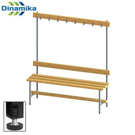 Скамейка для раздевалки с вешалкой 1500 мм сиденье из дерева с РО