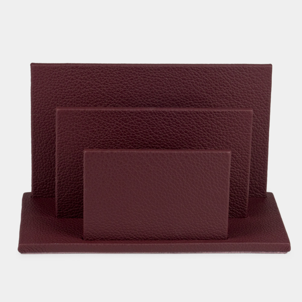 Подставка для визиток и бумаг из натуральной кожи теленка, бордового цвета