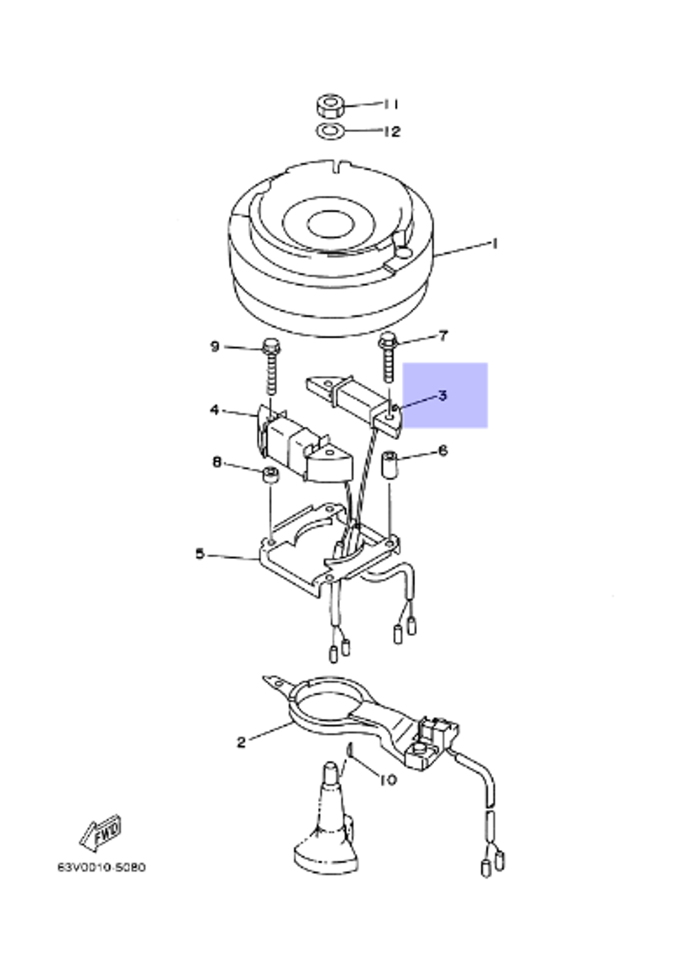 Катушка зажигания Yamaha 9.9/15лс (63V855200000)