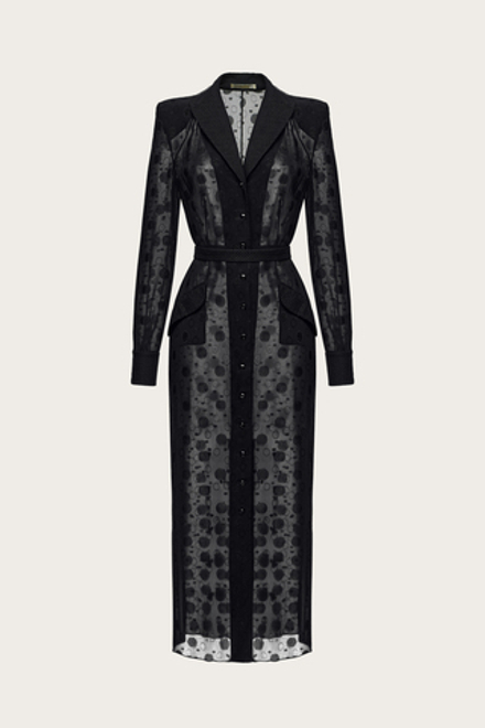 ПЛАТЬЕ -ХАЛАТ ИЗ КРУЖЕВНОГО ШИФОНА С ЛЮРЕКСОМ