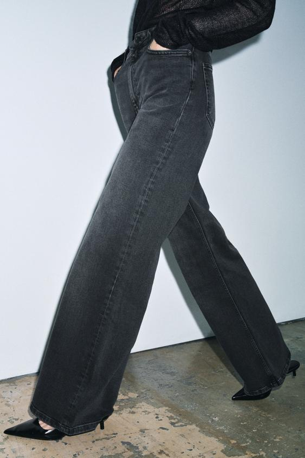 ZARA ДЖИНСЫ WIDE LEG С ВЫСОКОЙ ПОСАДКОЙ — ZW COLLECTION, СЕРЫЙ