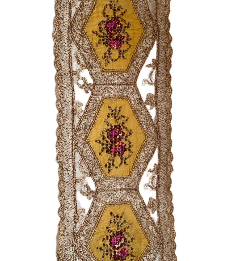 Кружево декоративное с вышивкой на шелке и на мягкой сетке ш -11см Франция 1м