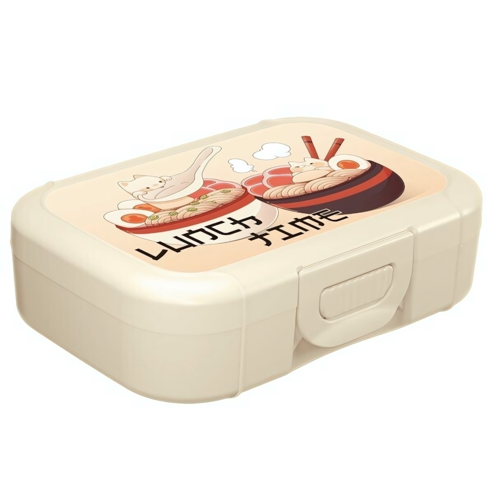 Ланч-бокс 0,85л с декором "Lunch time" (светло-бежевый)