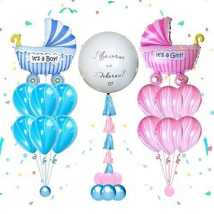 Композиция из шаров Мальчик или Девочка с колясками