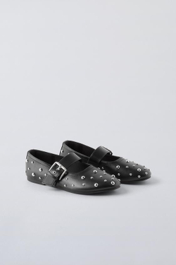 ZARA БАЛЕТКИ С ЗАКЛЕПКАМИ, ЧЕРНЫЙ