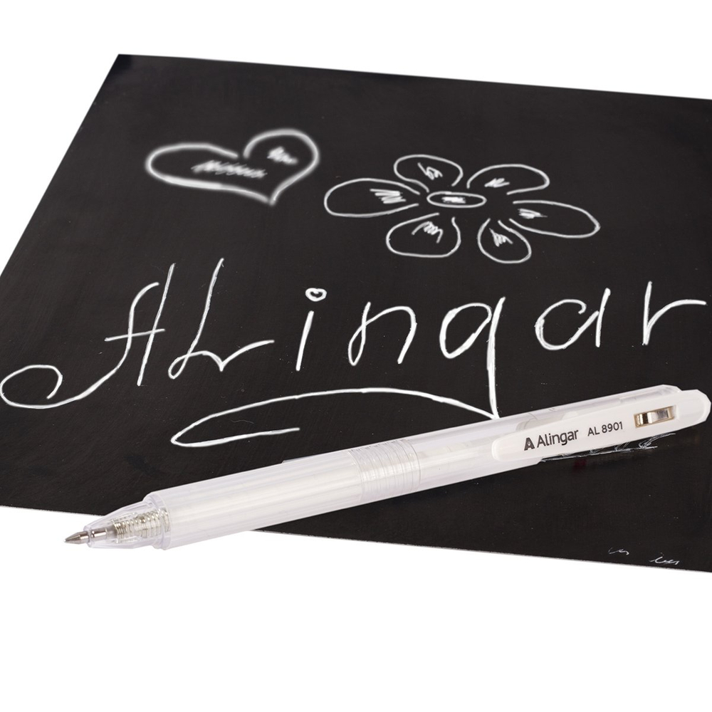 Ручка гелевая Alingar, 0,6 мм, белая, автоматическая, резиновый грип, круглый, прозрачный, пластиковый корпус, карт. уп.
