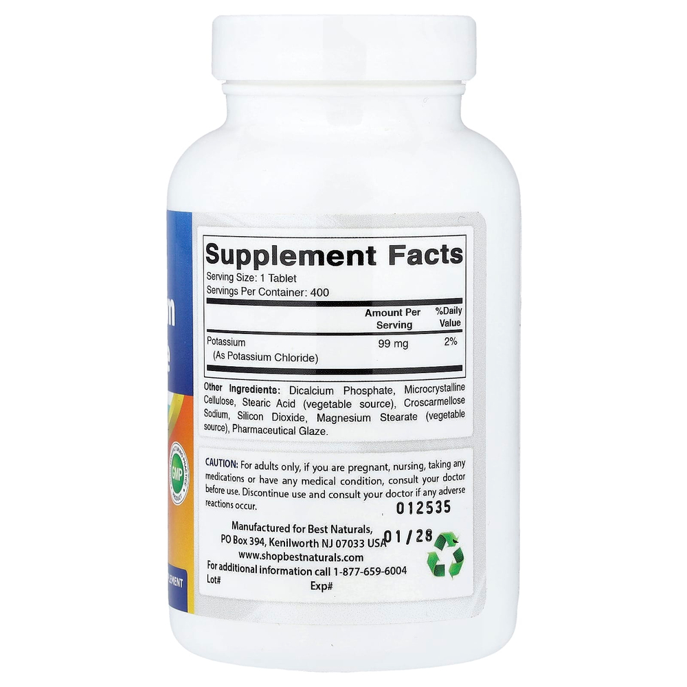 Best Naturals, Хлорид калия, 99 мг, 400 таблеток