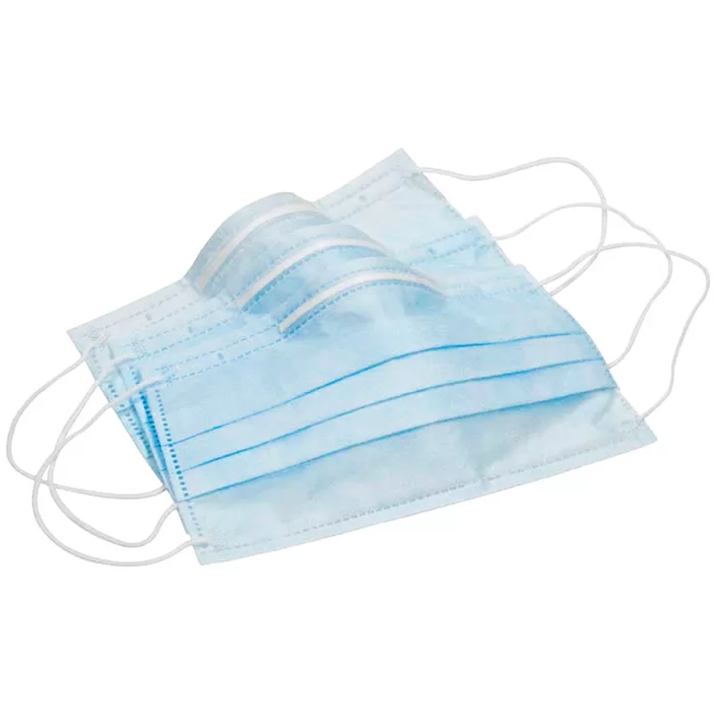 Маска 3-х слойная на резинках Гекса 50 шт голубая