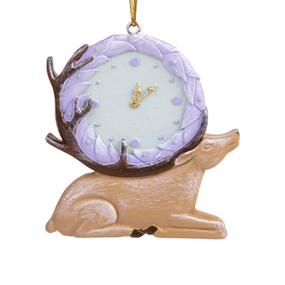 Новогоднее подвесное украшение Часы-Олень из полирезины / 7х7х1см арт.80304